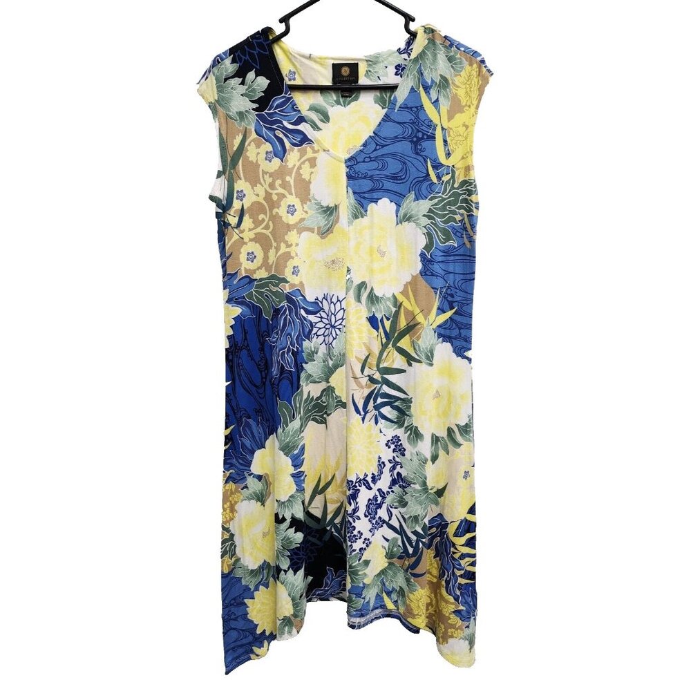JM Collection Womens Mini Dress Medium Petite Blue Floral Sleeveless Beach